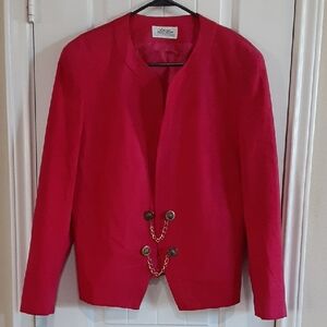 Lilli Ann San Francisco Vintage Ultra Suede Red Blazer with Gold Chain Accents.